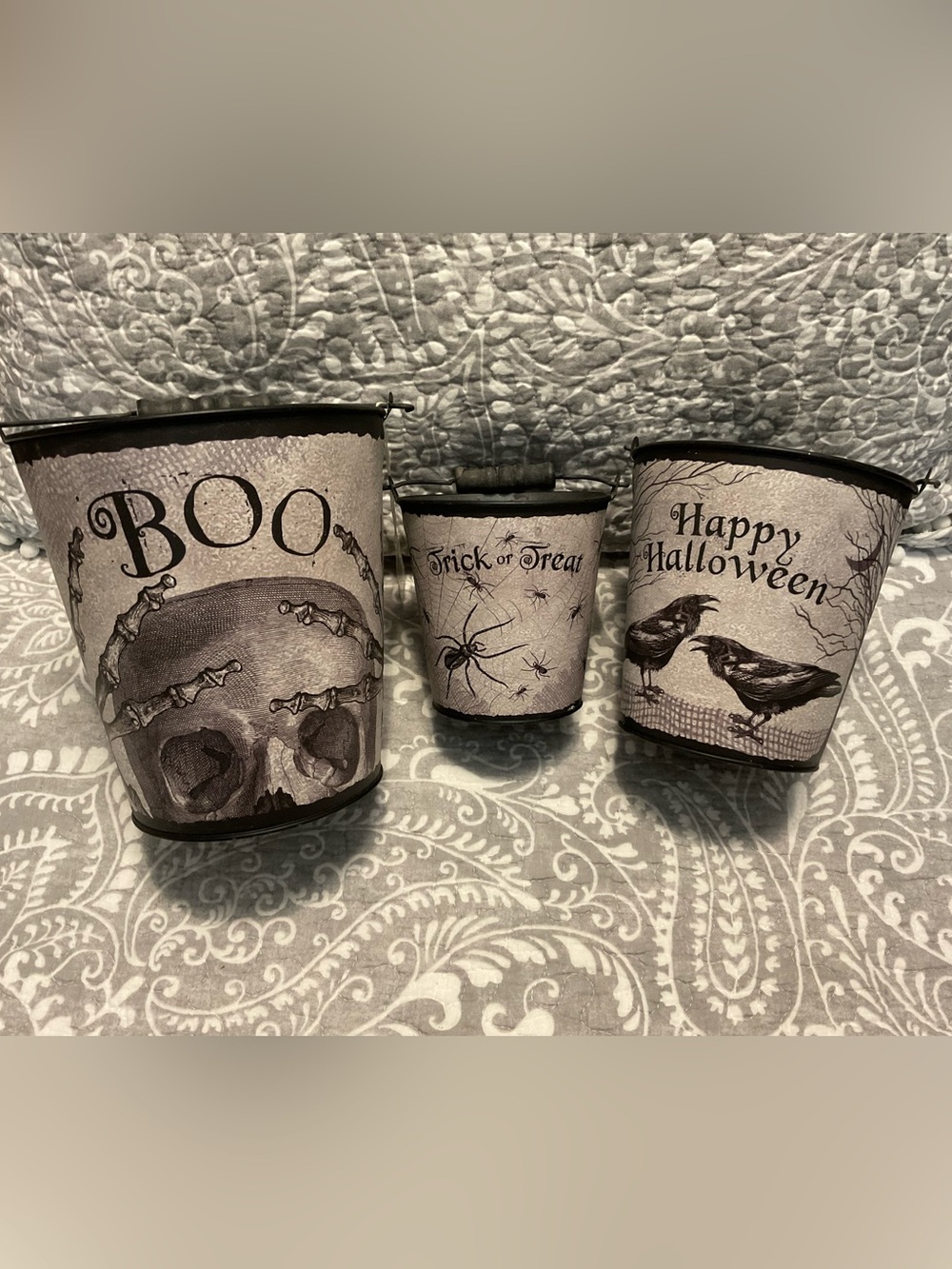 Retired Primitives by Kathy Vintage Spooky Image Nesting Halloween Bucket Trio